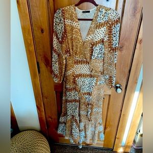 Very J ruffled maxi dress long sleeve with high front slit